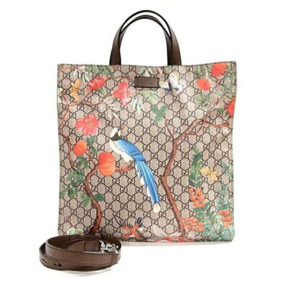 Gucci Tote Bag GG Supreme Brown Floral Bird Butterfly Handbag